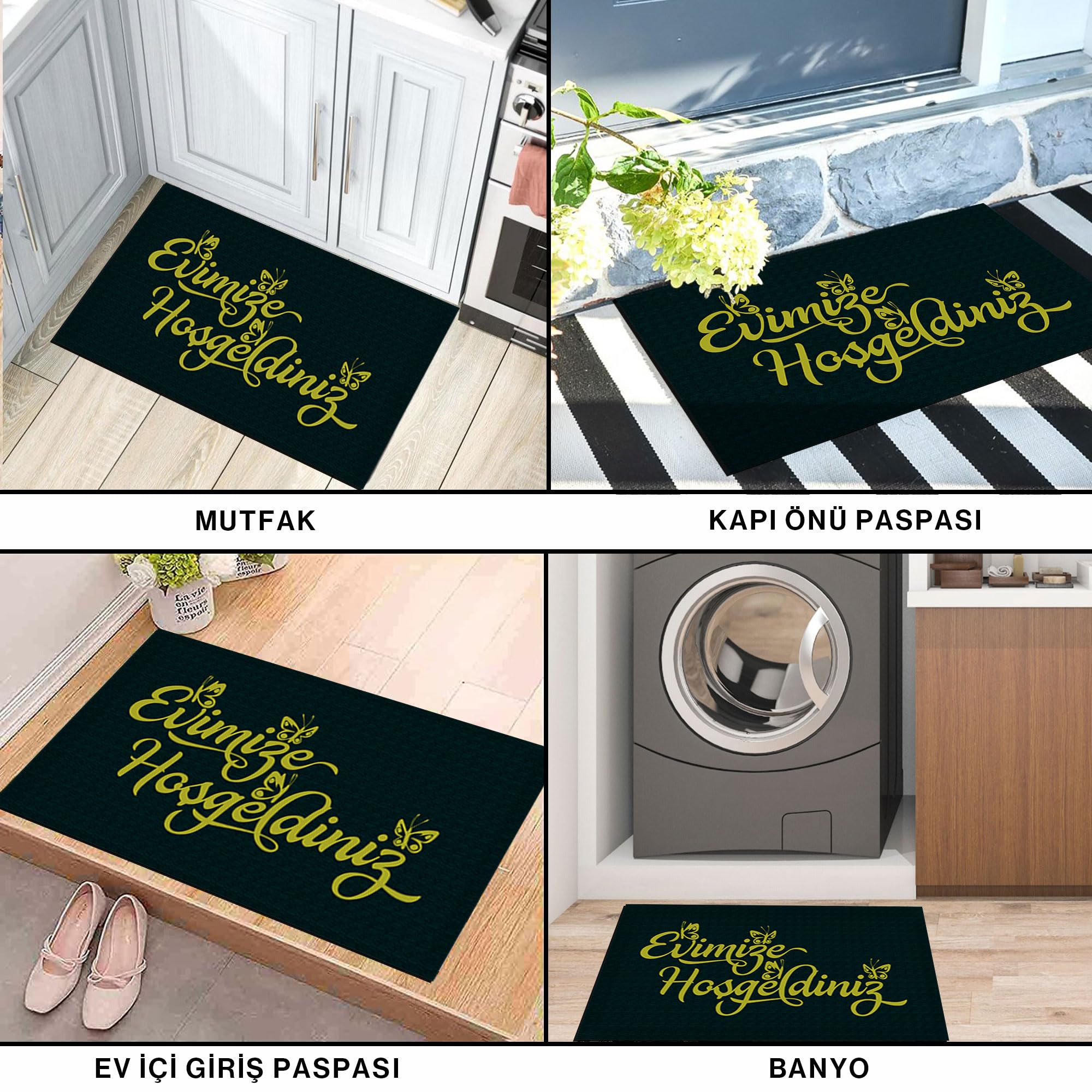 Monnhein Kapı Önü Paspası - Modern ve Şık Kapı Paspası | Ev, Ofis ve Dış Mekân Kullanımı İçin (Evimize Hoşgeldiniz) 45x65