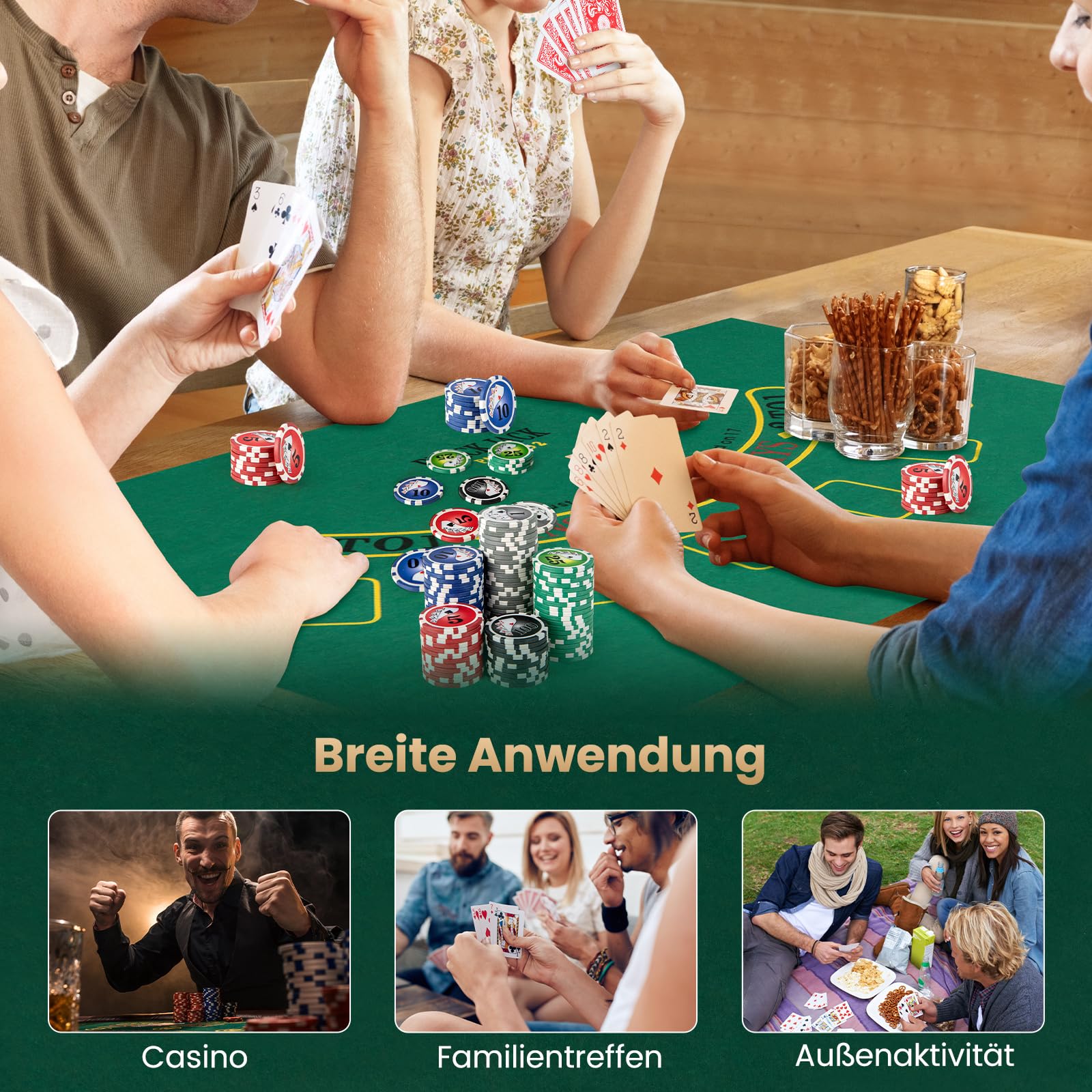 GOPLUS Kompletny zestaw do pokera, walizka z aluminium z 300/400 żetonami do pokera, 2 taliami na karty, 5 kostkami, guzikami i obrusem, kasyno walizka pokerowa do Texas Hold'em, blackjack i turniejów