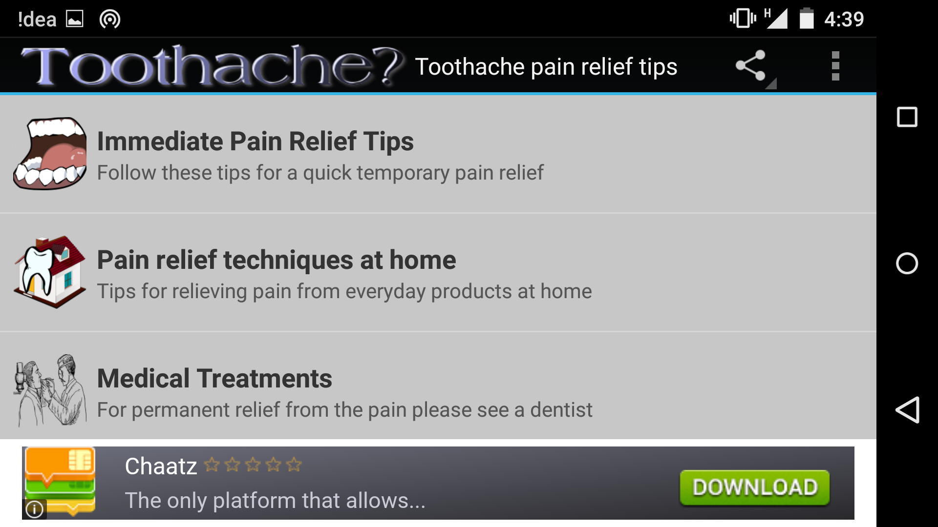 Toothache pain relief for Android