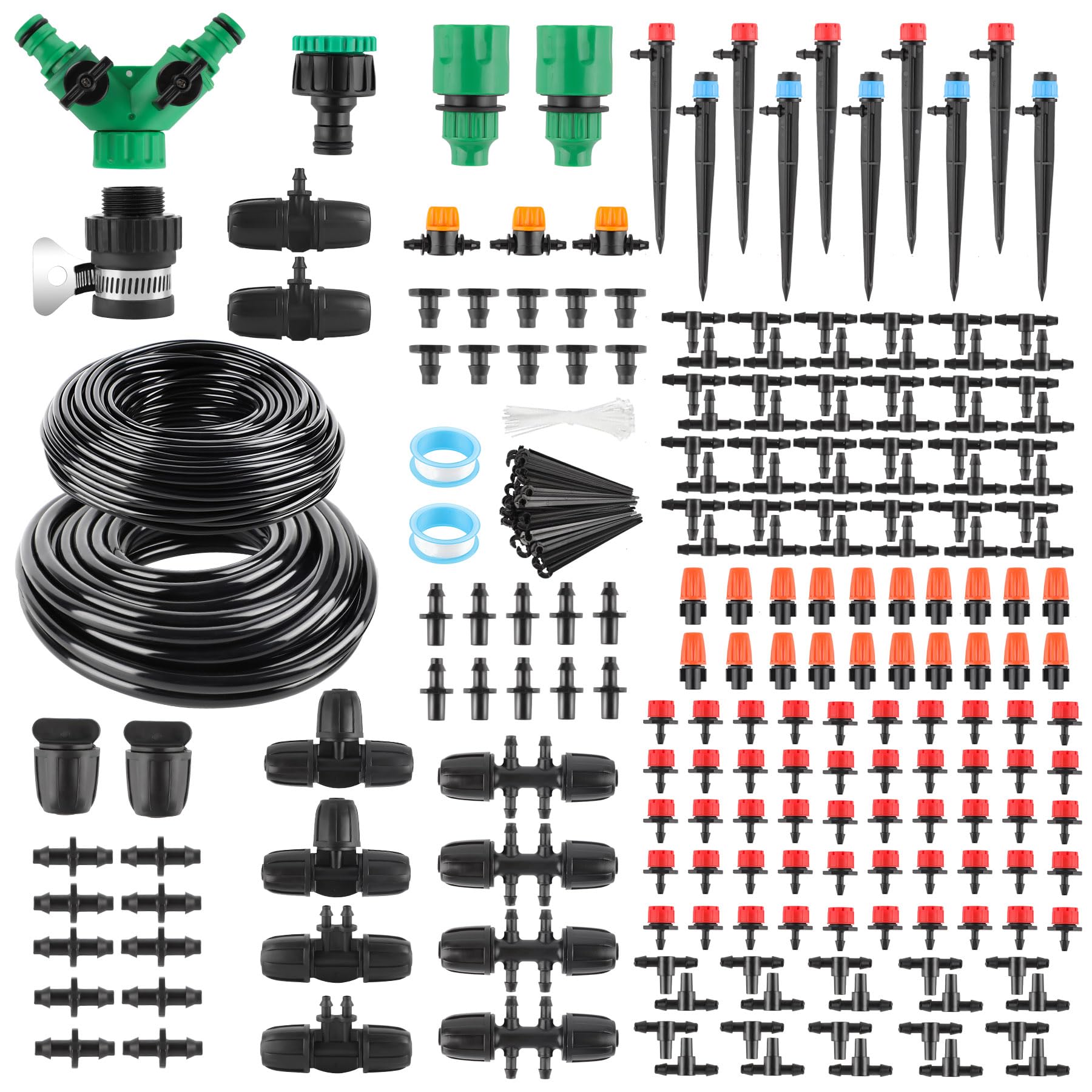Sistema de Riego Jardín, 315 PCS Sistema de Riego por Goteo, 60M+15M Kit Riego con Automatico para Jardin Invernadero Césped Patio Terraza
