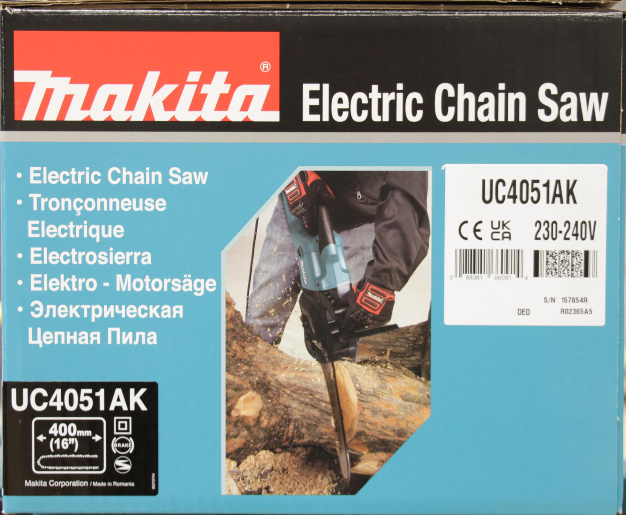 Makita UC4051AK - Motosierra eléctrica, 2000 W, longitud de cadena 40 cm, velocidad de la cadena 14.5 m/s