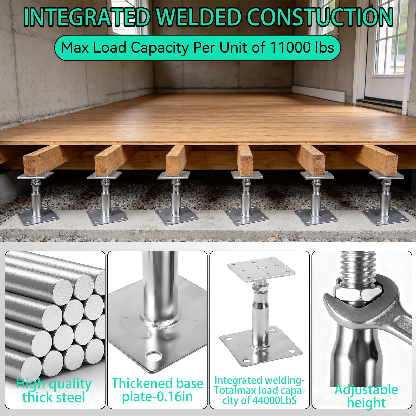 8 Piezas Soportes Para Postes Altura Ajustable 90-140mm, Pie de soporte de acero galvanizado con tornillos, Hormigón terrazas vallas cenadores jardín
