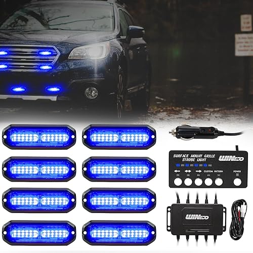 WINECO Luces de policía para vehículos, 8PCS LED de Montaje en Superficie Estroboscópica Kit de Luces Estroboscópicas de Seguridad de Emergencia