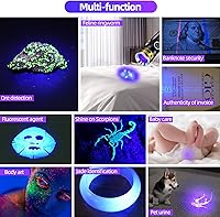 Vista 6 de DARKDAWN Linternas de luz UV de 395 nm USB recargable ultravioleta LED luz negra mini lámpara de madera portátil para detección de orina de gatos