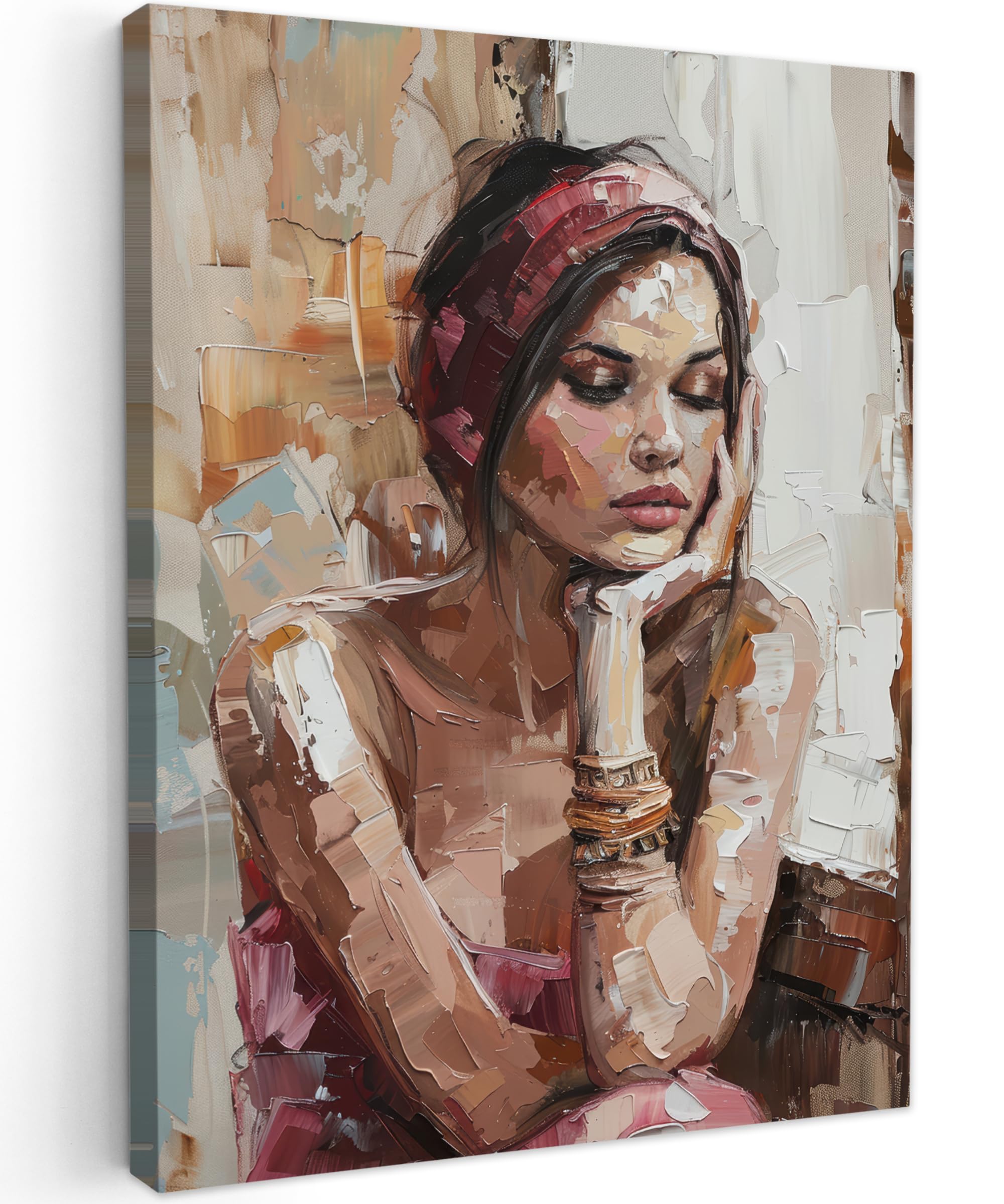 MuchoWow© Canvas Wall Art 24"x31" / 60x80 cm Decor Paintings Prints framed on Canvas Decorations Wallart Woman - Paint - Portrait - Modern