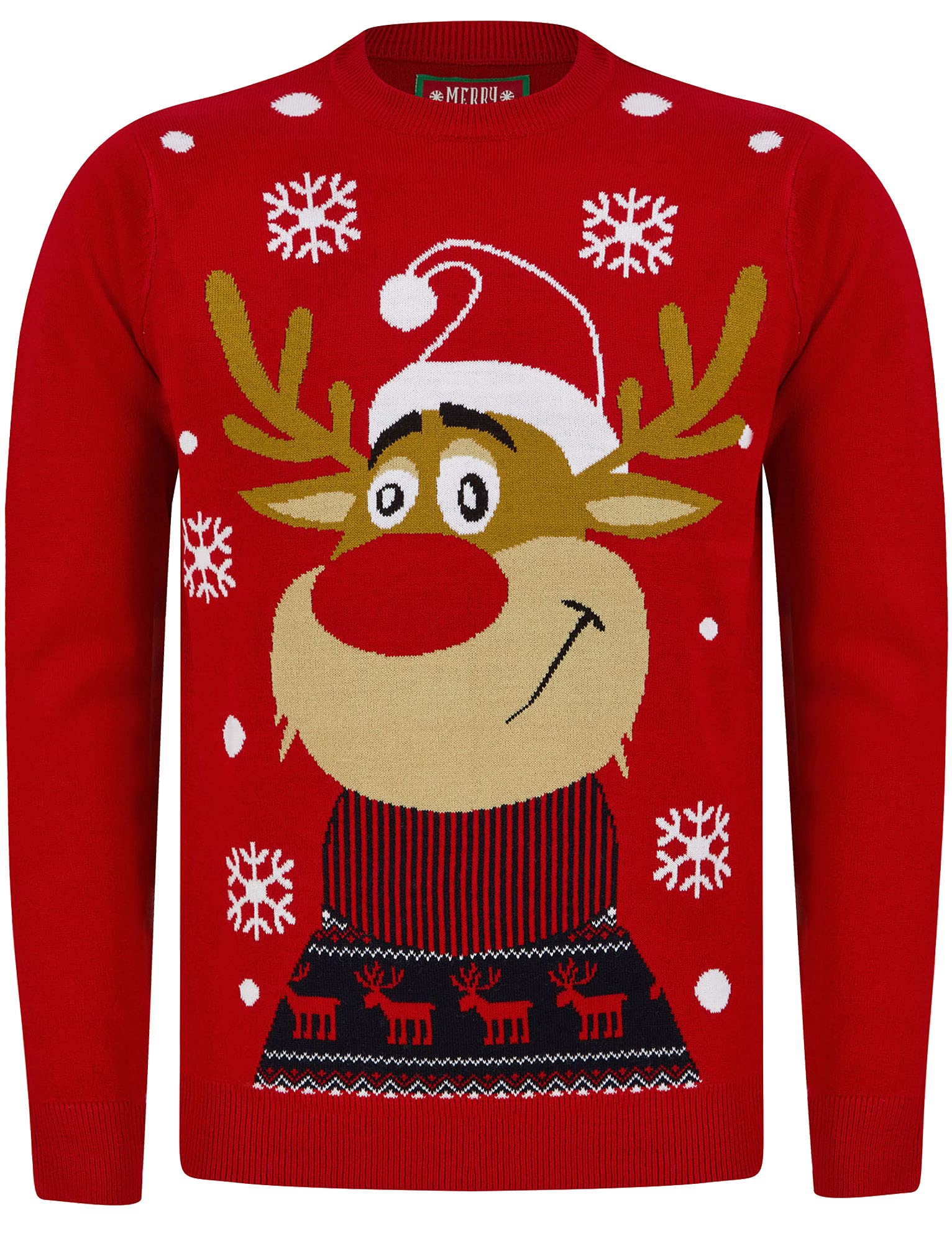 Tokyo Laundry Rudolph Smile Motif Novelty Christmas Jumper in George Red – Merry Christmas - S