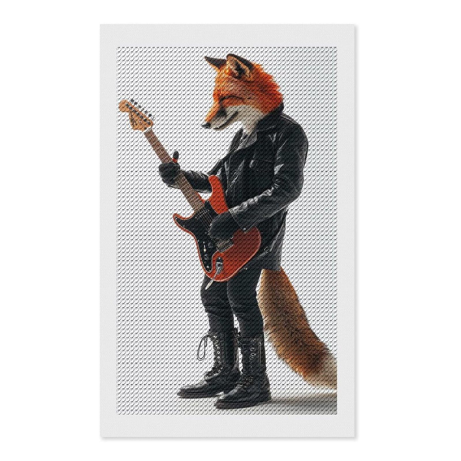 Junmoney Fox Guitar Diamond Painting Canvas Set 12"x20", Boho Decor, for Craft Lovers, Easy Handmade Project, Holiday Gift Idea