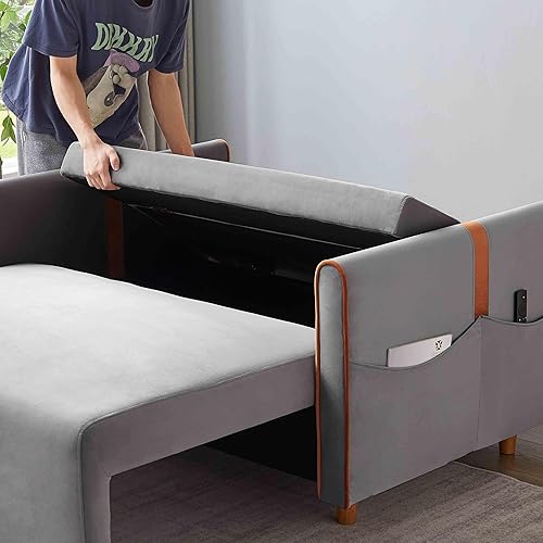 Miniatura 4 de RIDFY Sofá cama extraíble de 55.2 pulgadas, cama biplaza de terciopelo moderna 3 en 1 con almacenamiento, respaldo ajustable, sofá cama convertible