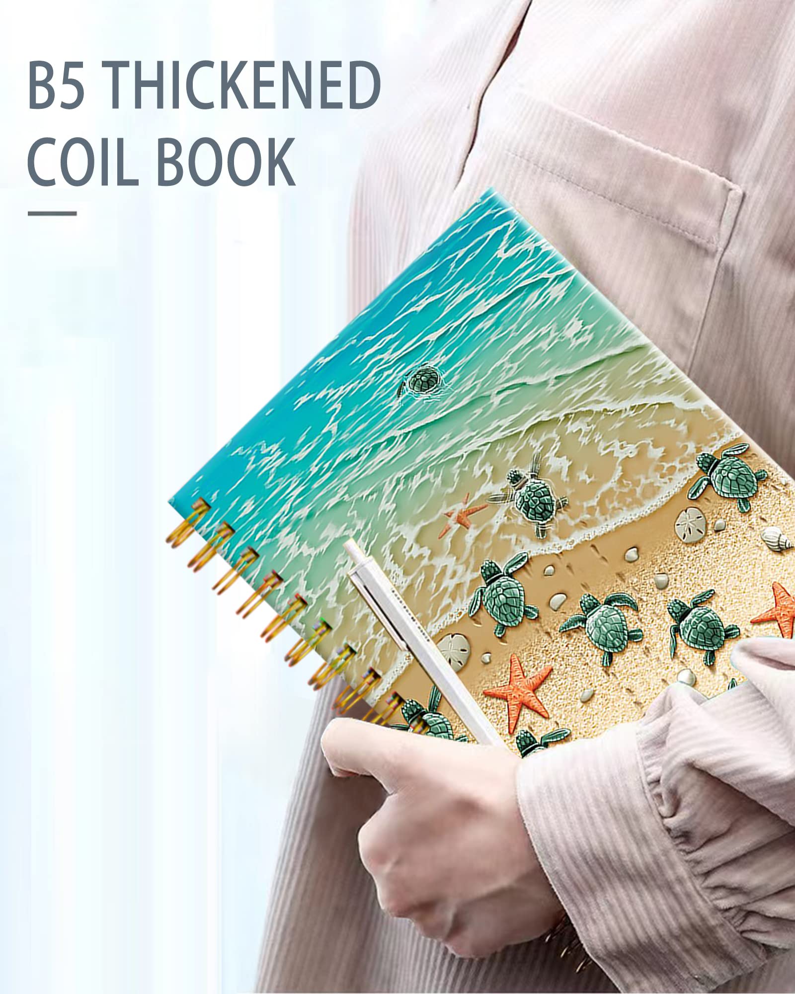 iampanda Quaderno a spirale, con rilegatura a doppio filo, con carta di alta qualità, per ragazze, donne, 60 fogli A5 a righe, ideale per scuola, ufficio, casa, tartarughe sulla spiaggia