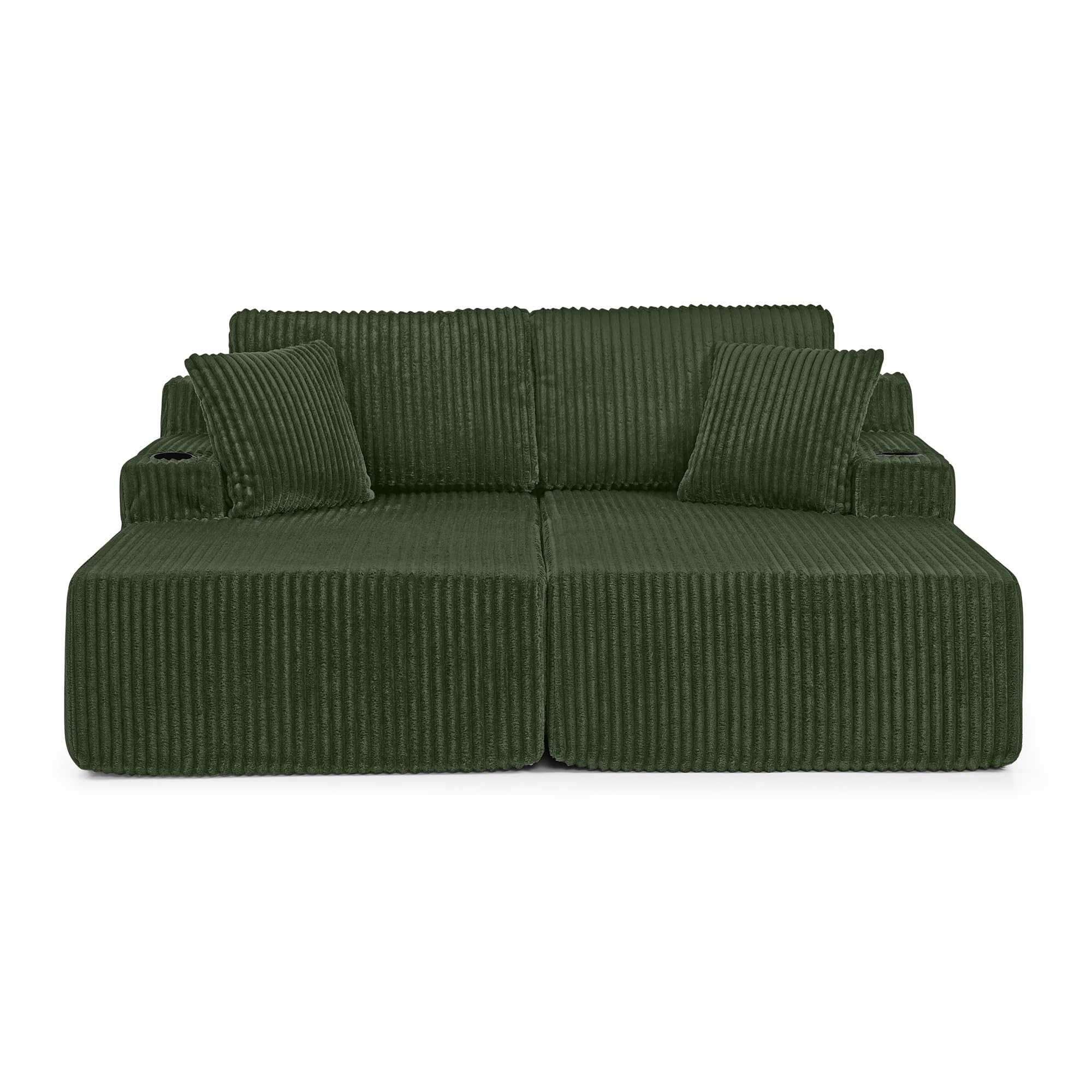 Sofá cama de 2 plazas de suave pana de pana, sofá reclinable con bolsillo lateral para revistas, portavasos y almohadas, sofá modular de 2 plazas (verde)