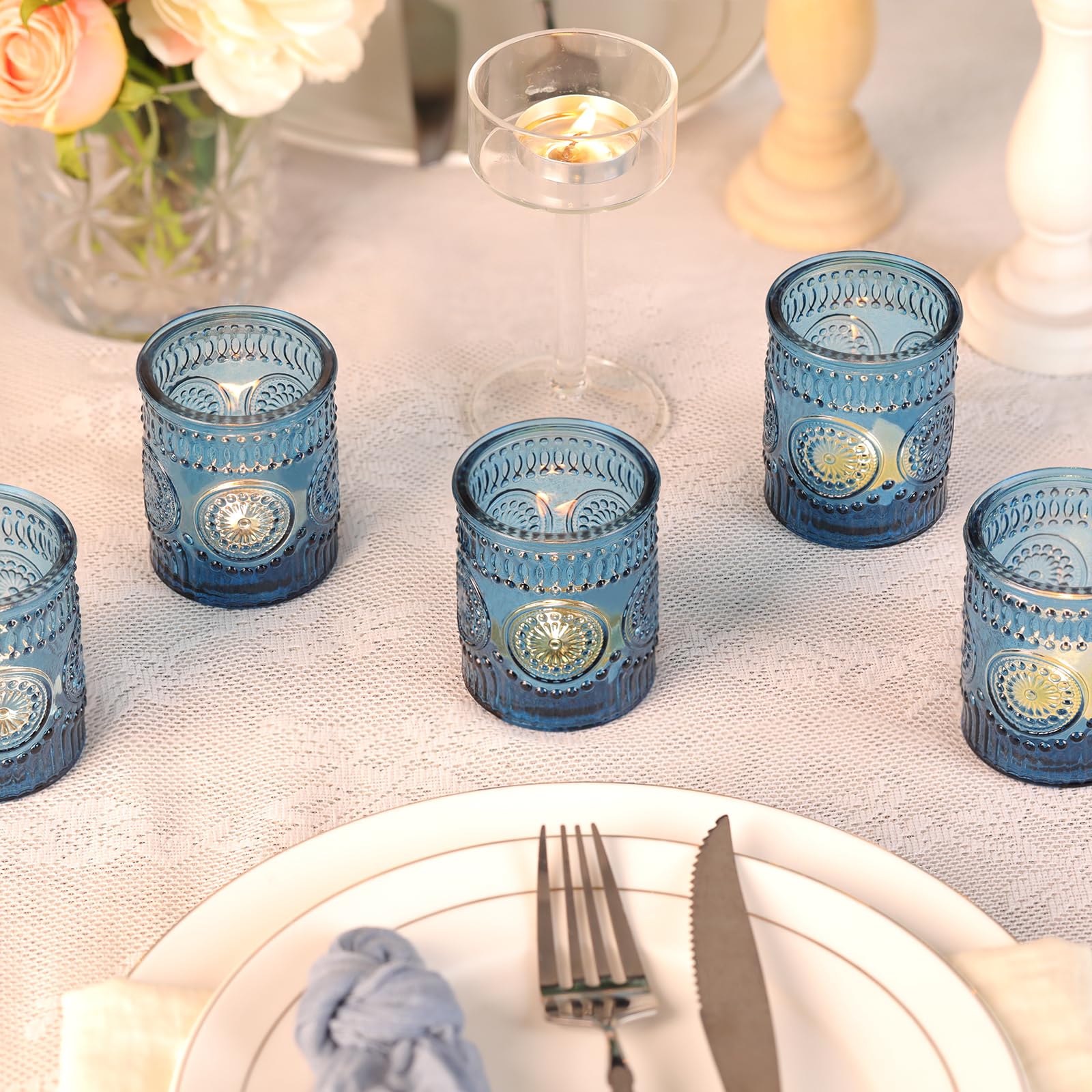 Lanttu Lot de 12 photophores en verre vert pour centres de table de mariage, fêtes d'anniversaire, décoration d'intérieur et décoration de vacances