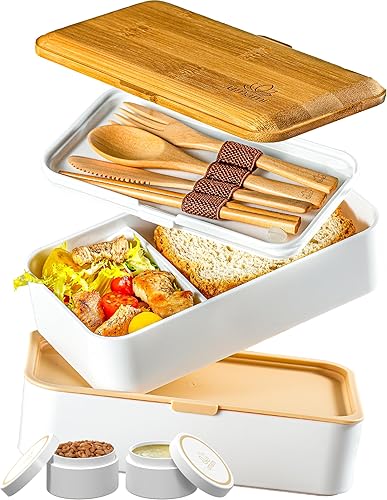 Miniatura 19 de Umami Bento Box - Caja todo en 1 para adultos con 4 utensilios, tarro de salsa grande, 2 divisores, 100% a prueba de fugas, apta para microondas y