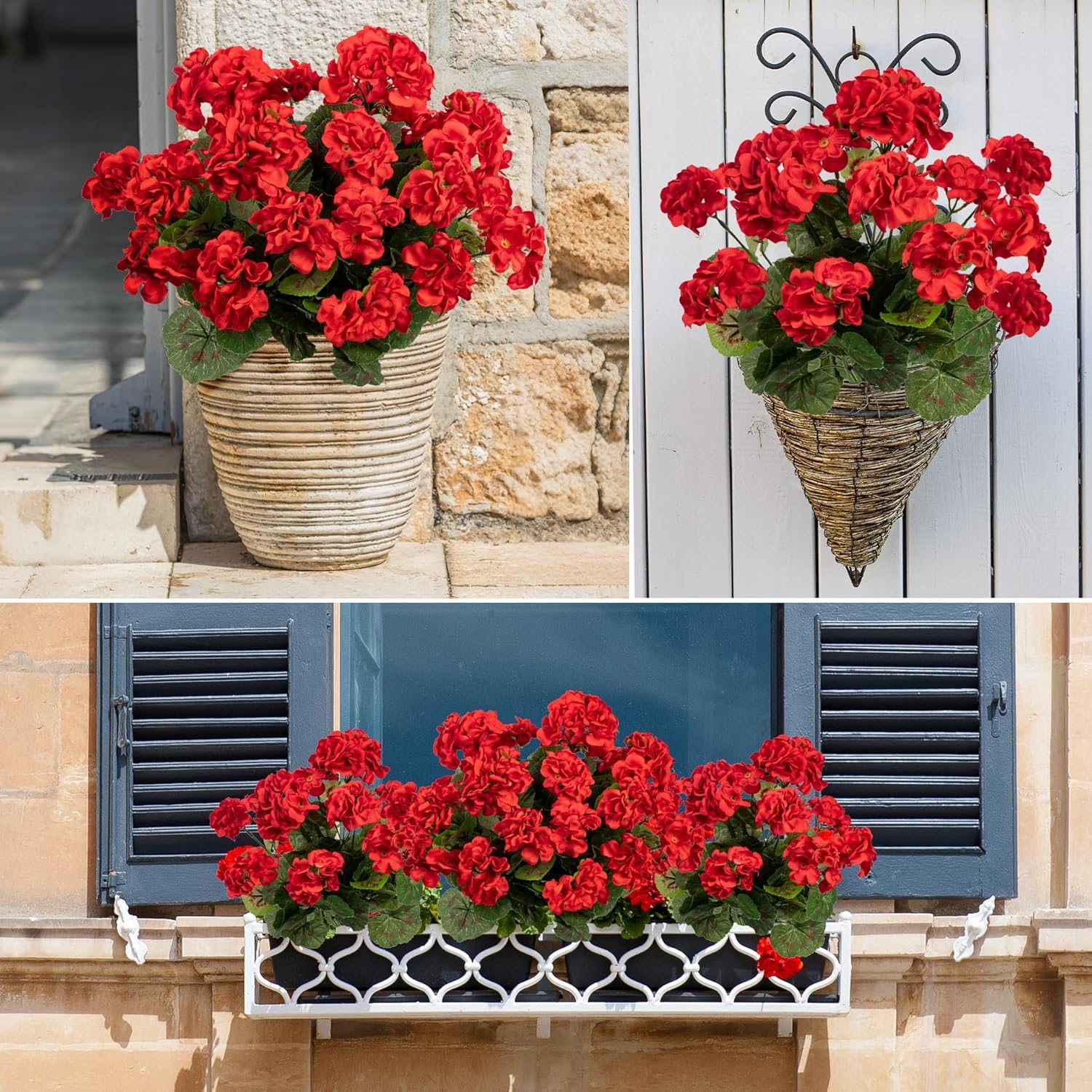 Amazon.de: Sousi 3er Pack Knstliche Geranien  UV-bestndig & wetterfest  fr Drauen & Innen  Kunstblumen fr Balkon, Garten, Veranda  Rot (3  Stck)