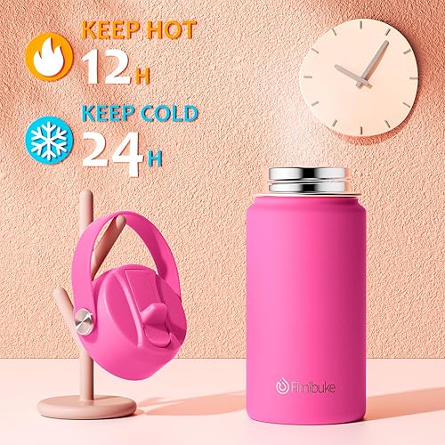 Miniatura 3 de Fimibuke Botella de agua para niños, 14 onzas, sin BPA, doble pared al vacío, vaso de viaje de acero inoxidable 188 a prueba de fugas, con popote y