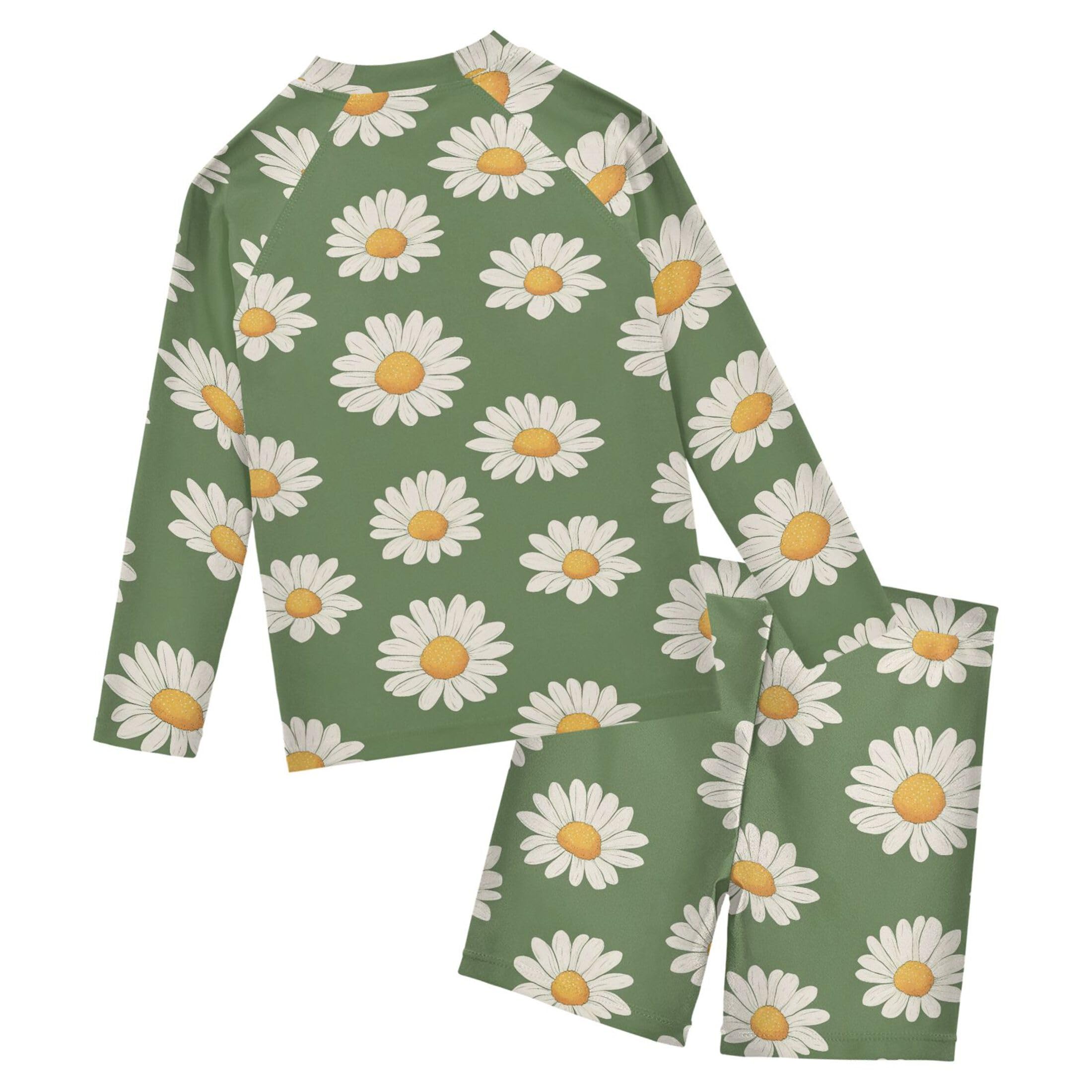 White Daisy Flowers Baby Boys' Toddler Long Sleeved Rashguard Swim Bathing Suit Set B0405162