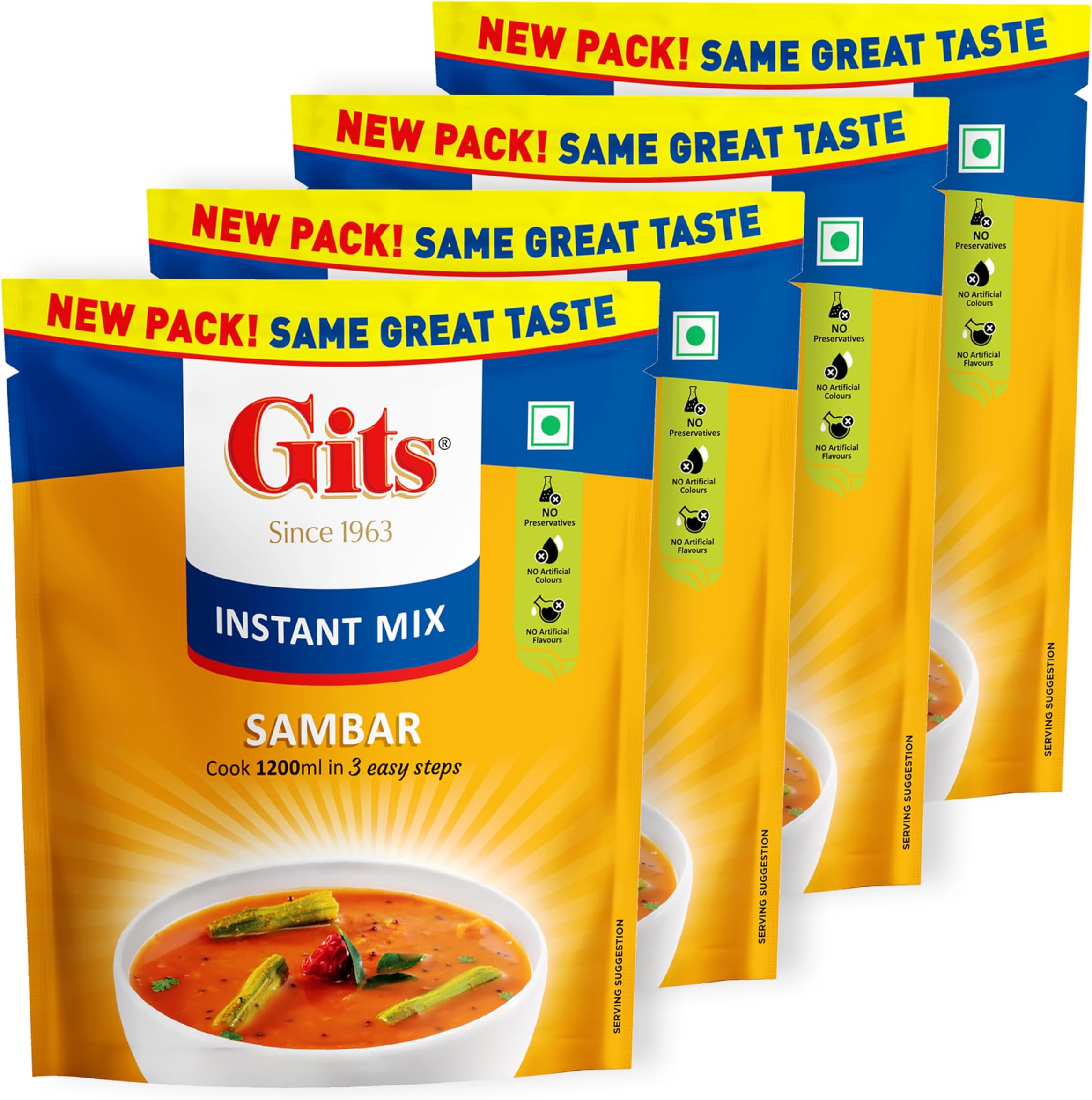 Instant Sambhar Breakfast Mix, Makes 1200ml per Pack, Pure Veg, South Indian Recipe 400g (Pack of 4, 100g Each)