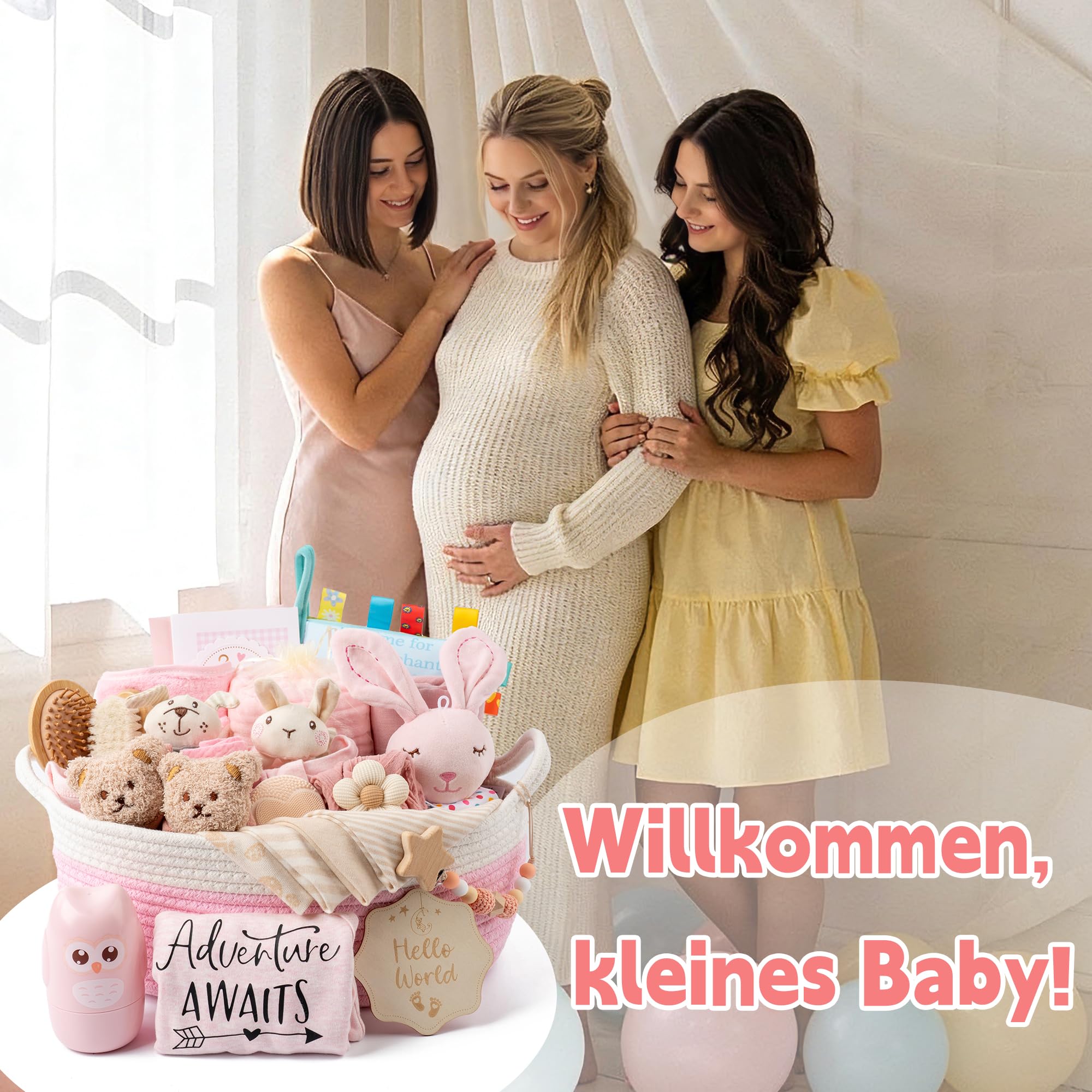 Regalo per bambini, 30 pezzi, grande cesto regalo, ideale come regalo per neonati per ragazzi e ragazze. Include: asciugamano con cappuccio, set per bambini, peluche, sonaglio, pettine e biglietto di