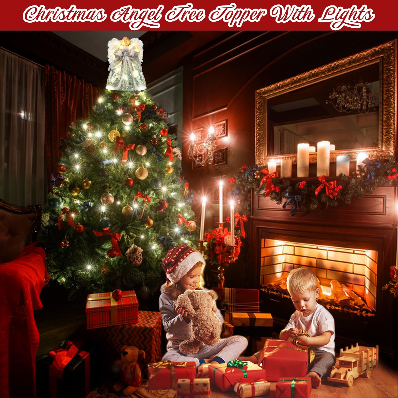 Decoración de ángel para árbol de Navidad, adorable decoración de árboles de Navidad con luz LED con alas, decoraciones navideñas, invierno
