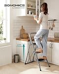 SONGMICS Step Ladder, 3-Step Ladder, Folding Ladder, Safety Lock, Space-Saving Storage, Holds up to 330 lb, Dove Gray UGSL003GY01
