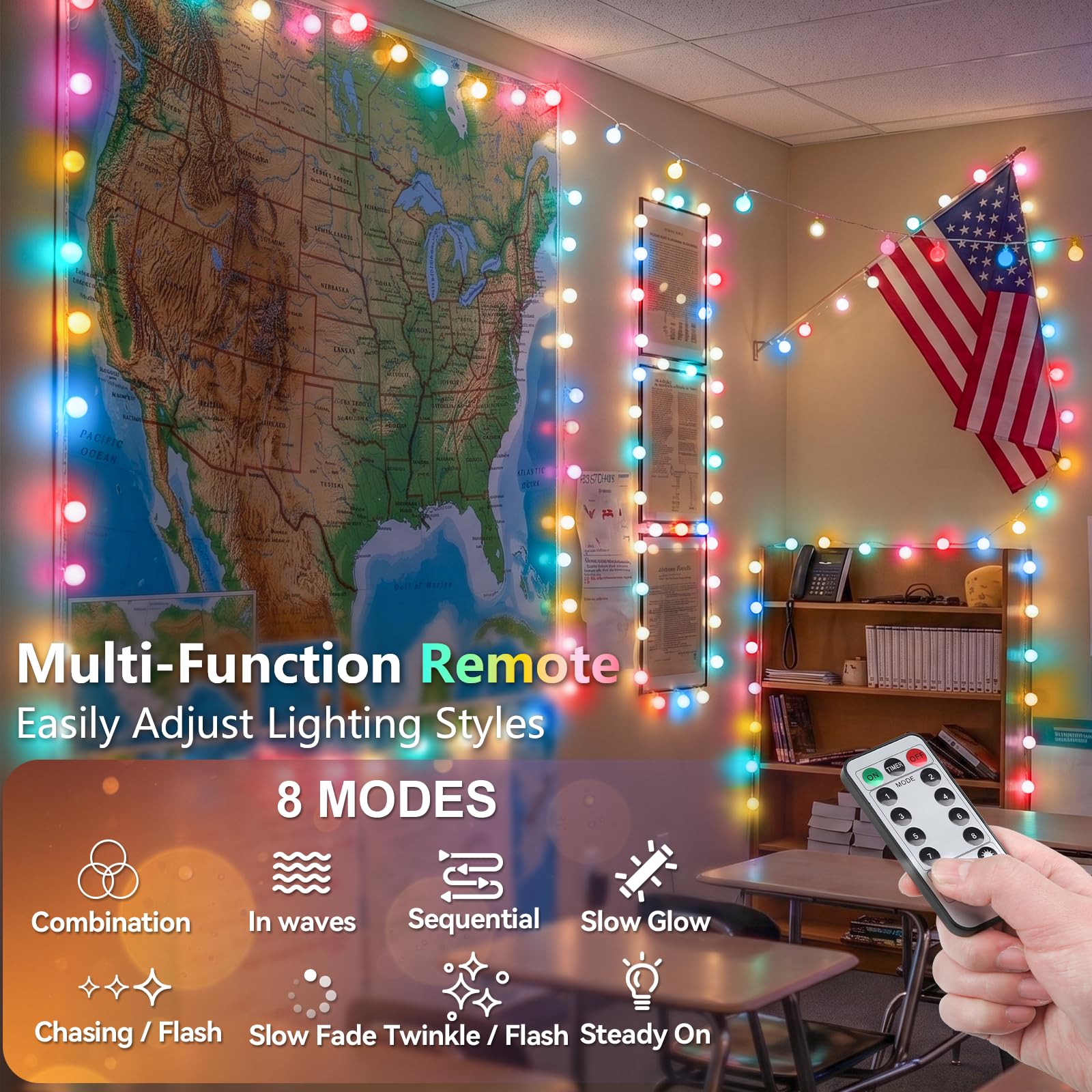 suddus Guirlande lumineuse globe pour chambre à coucher, 100 LED, alimentée par piles, guirlande lumineuse d'intérieur pour salle de classe, jardin, terrasse, jardin, fête, chambre, salon, Pâques, 6