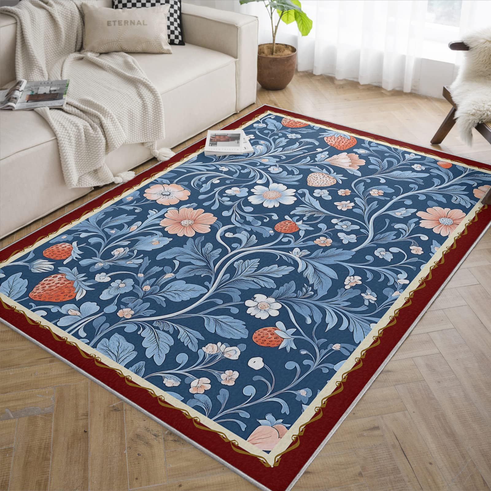 Tapis 180x240cm bleus lavable grand tapis de chambre salle à manger