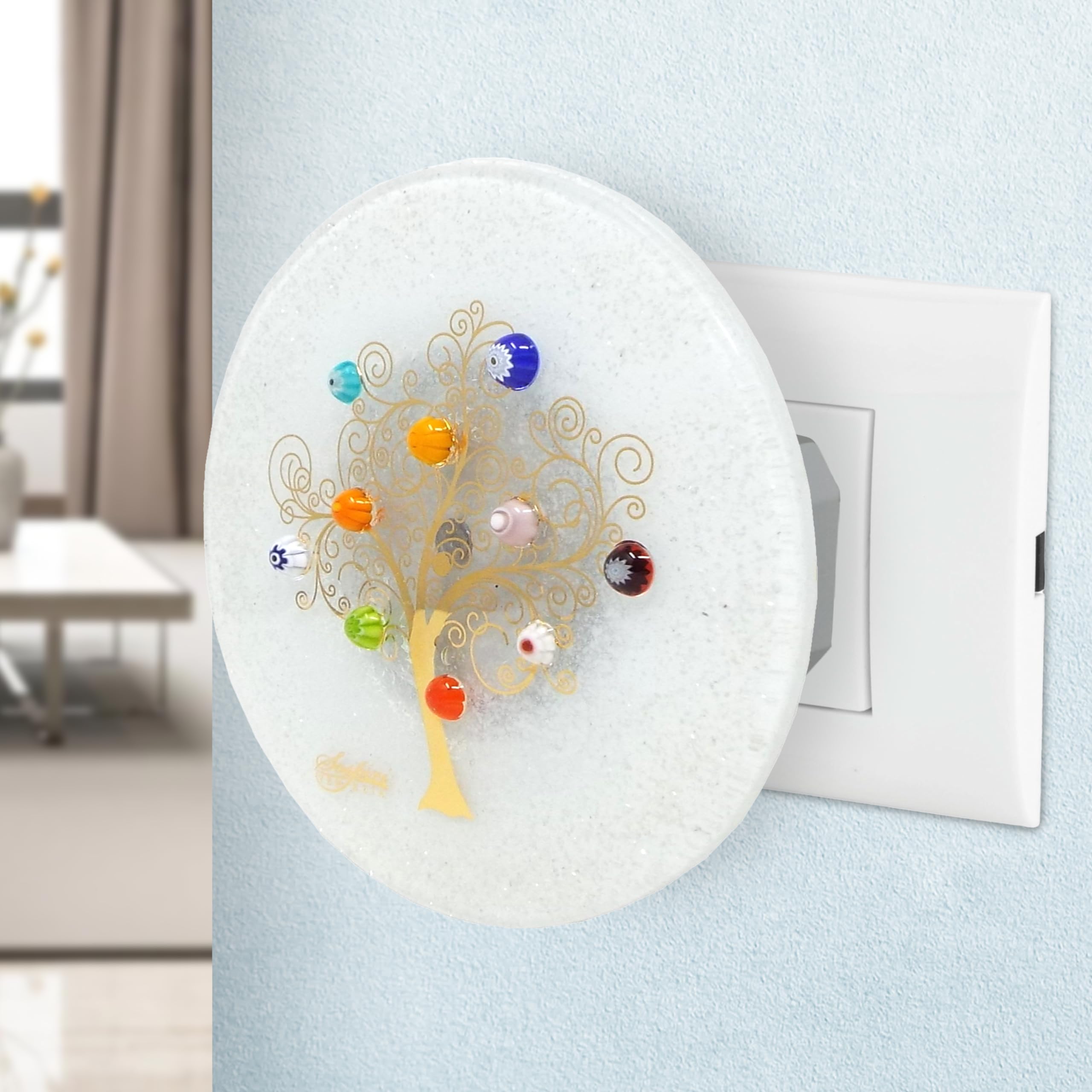 SOSPIRI VENEZIA Luz nocturna para niños, toma de pared LED, de cristal de Murano, con sensor inteligente, decoración del hogar, dormitorio, iluminación de pared, idea de regalo (árbol de la vida,