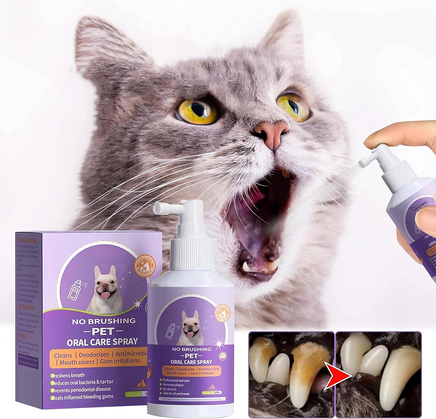 2Pack Pet Oral Spray for Dogs and Cats Natural Teeth Cleaning and