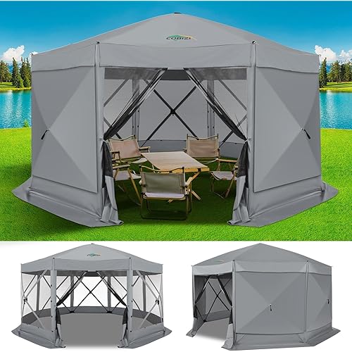 COBIZI 15x15 FT Pop Up Gazebo - Canopy Tent, Large Gazebos On Clearance with Sidewalls, Screened in Gazebo,carpas para Patio,Portable Screen Tents for 12-15 Persons Outdoor Camping, Backyard, Gray