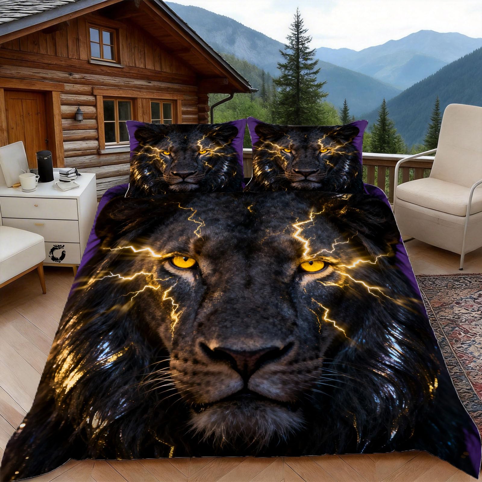 3D Double Duvet Set 3D Printed Lion Bedding, Cool Soft Microfibre Duvet Cover Sets Quilt Cover and Pillow Set with Zipper 3 Pcs