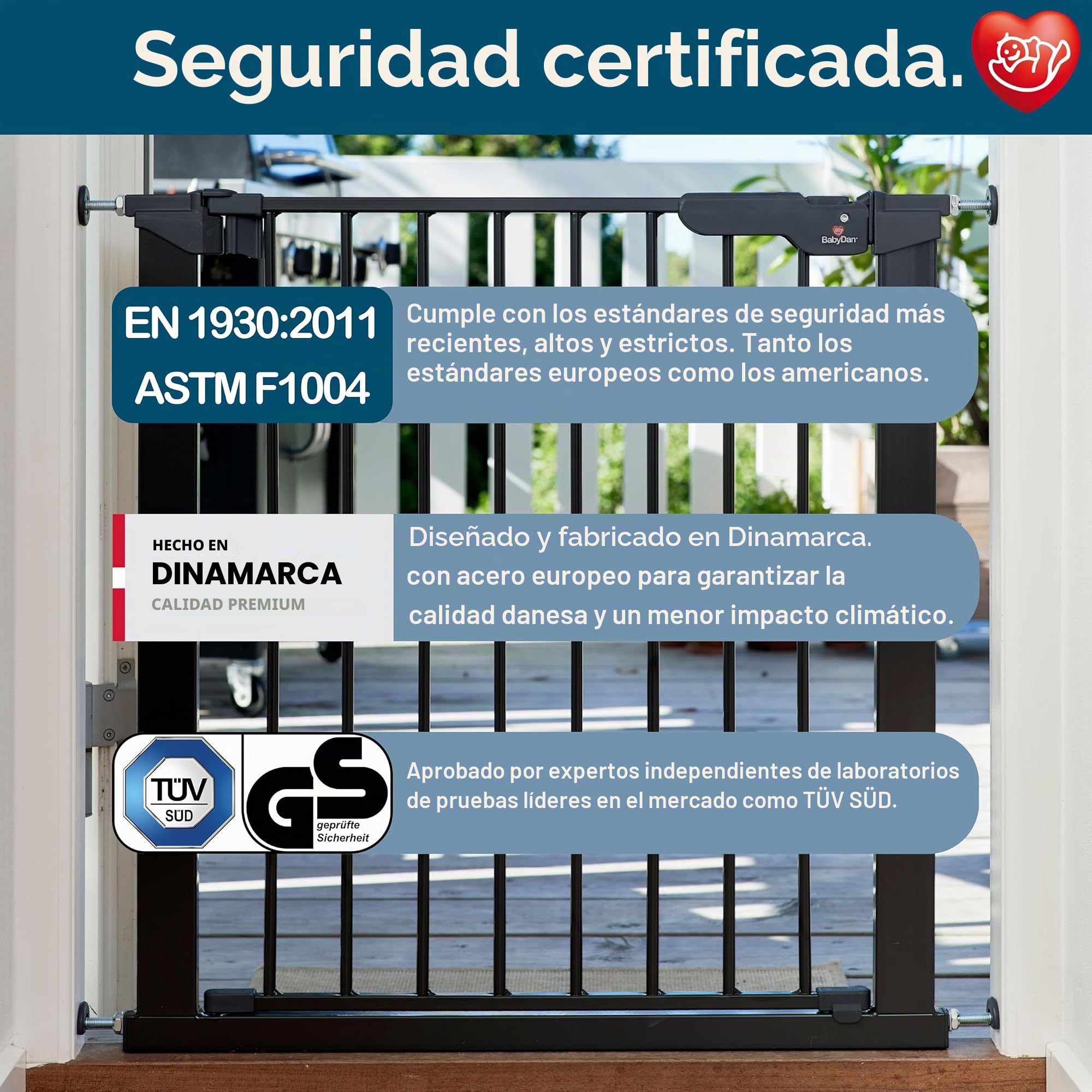 BabyDan Premier, Montado a presión Puerta de escalera, 73,5-93,3 cm, Barrière pour bébé/Puerta de seguridad, Metal, Negro, Hecho en Dinamarca - (Puerta para mascotas/Puerta para perros)
