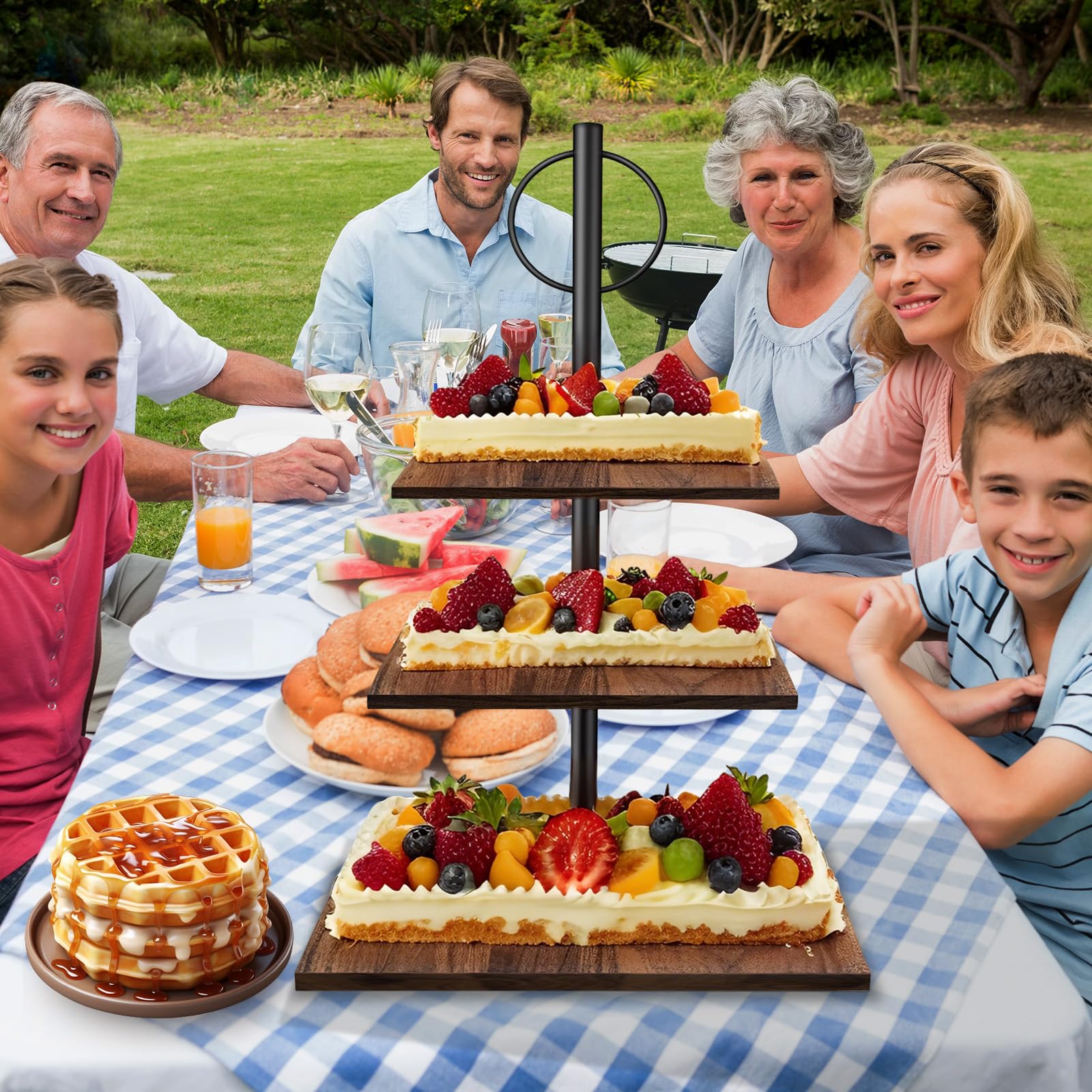 Présentoir à Gâteaux, Présentoir à Cupcakes en Bois Rétro, Multi-usages Support a Gateau en Carréepour Mariage, Anniversaire, Fête d'anniversaire, Buffet Evenement (3 Étages-carrée)