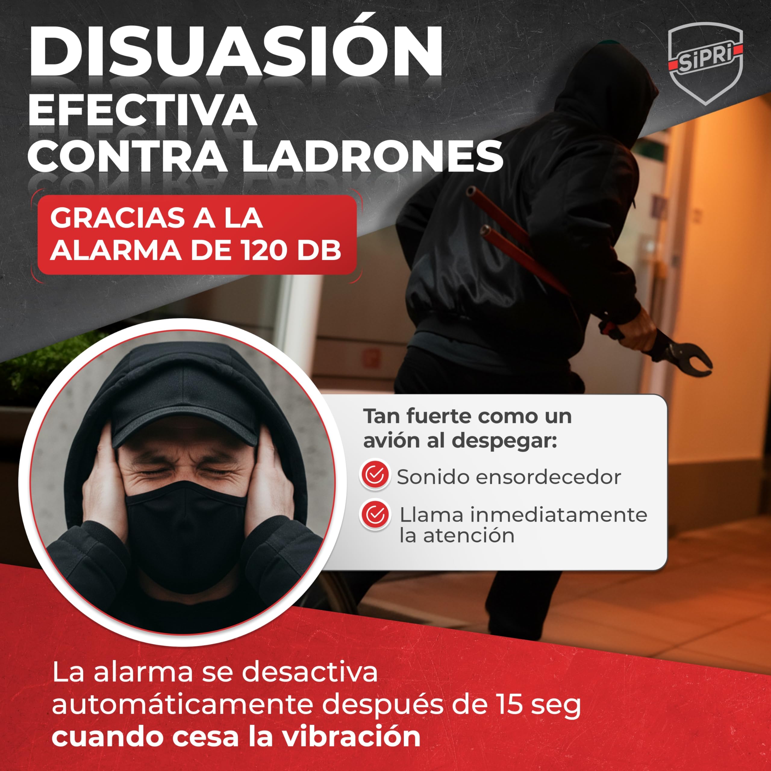 Candado para bicicleta SIPRI® con alarma de 120 dB | Candado de cadena para bicicleta con alta seguridad para E-Bike, E-Scooter y motocicleta | 8 mm de acero, resistente a la intemperie, robusto y
