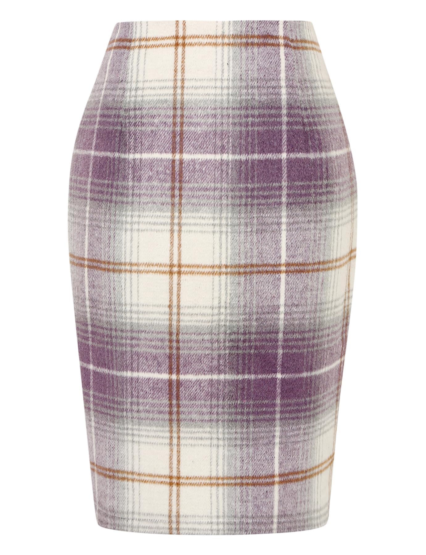 IDEALSANXUN Midi Plaid Skirts for Women 2023 Fall Winter Knee Length Pencil Wool Skirt with Slit, Purple, L