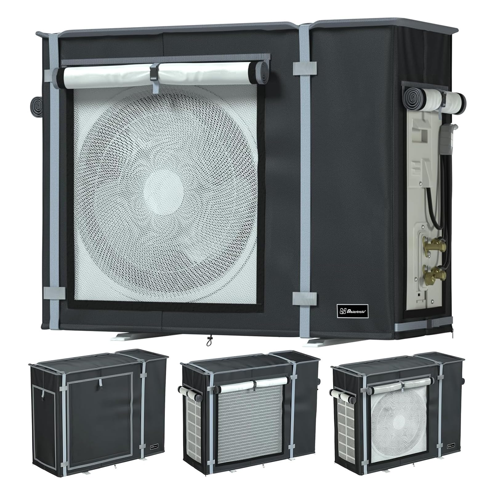 Custodia protettiva per aria condizionata esterna, impermeabile, unità esterna HVAC poliestere, 420D Oxford, protezione UV con rete di ventilazione anti-umidità, sistema di regolazione (nero, 86 x 35