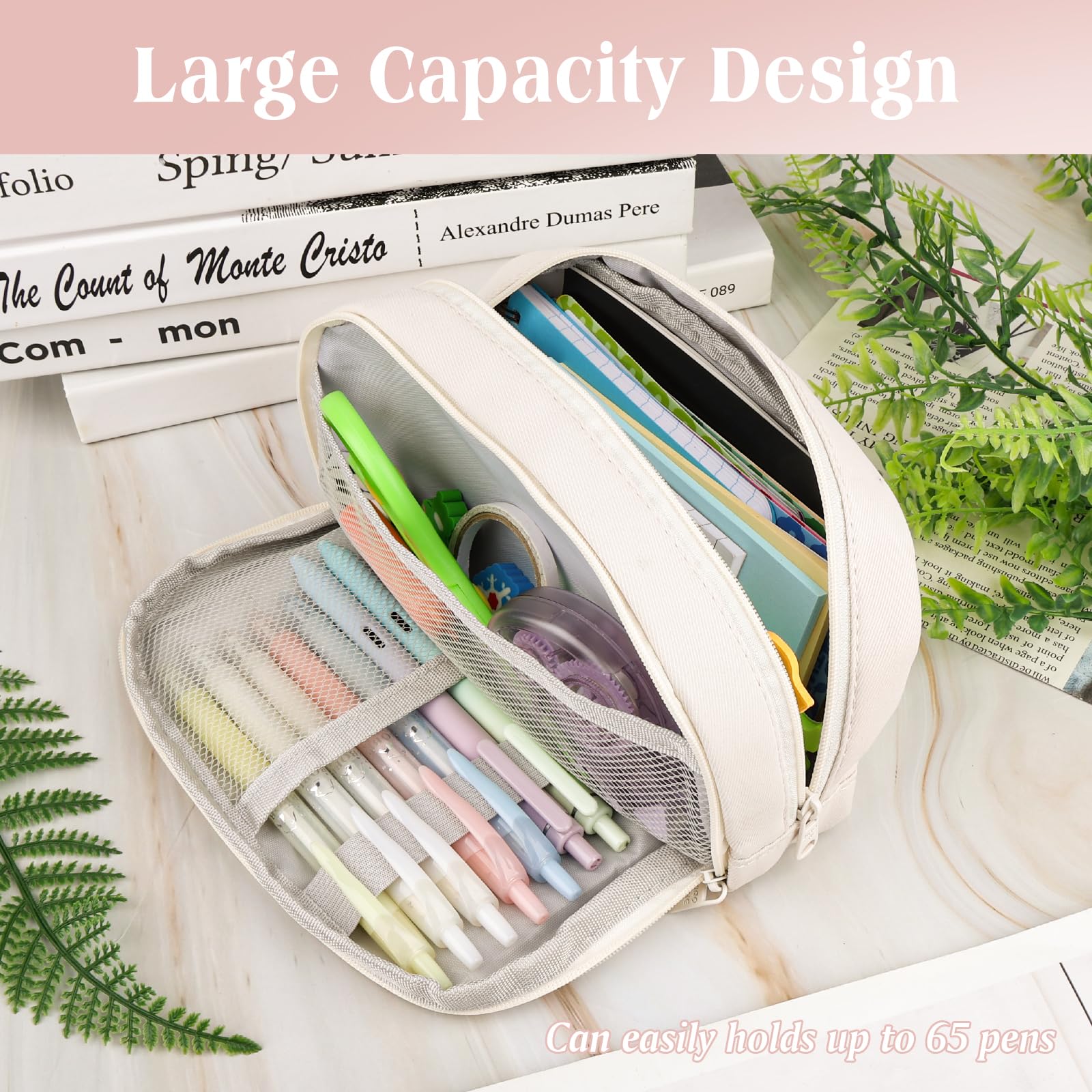 Maxmoc Large Capacity Pencil Case, Aesthetic Pencil Case for Girls Boys with 4 Compartments, Portable Pencil Pouch with Zip - Image 4