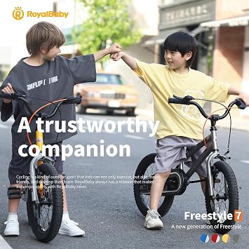 RoyalBaby Freestyle 7 Kids Bike 18 Inch Wheel Dual Handbrakes Bicycle Beginners Boys Girls Ages 5-8 Years, Kickstand and Water Bottle Included, Blue