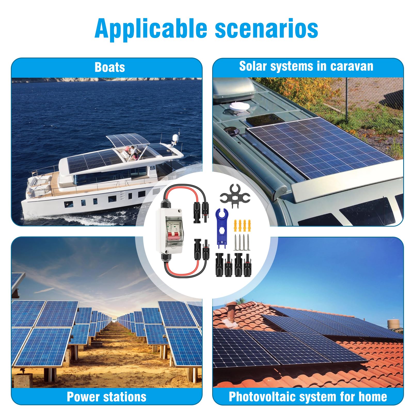 Sectionneur DC pour installation PV, Sectionneur solaire, 2 pôles, DC500V 32A, IP65 Sectionneur PV étanche,Disjoncteur DC avec câble de 260mm pour systèmes photovoltaïques réparation remplacement