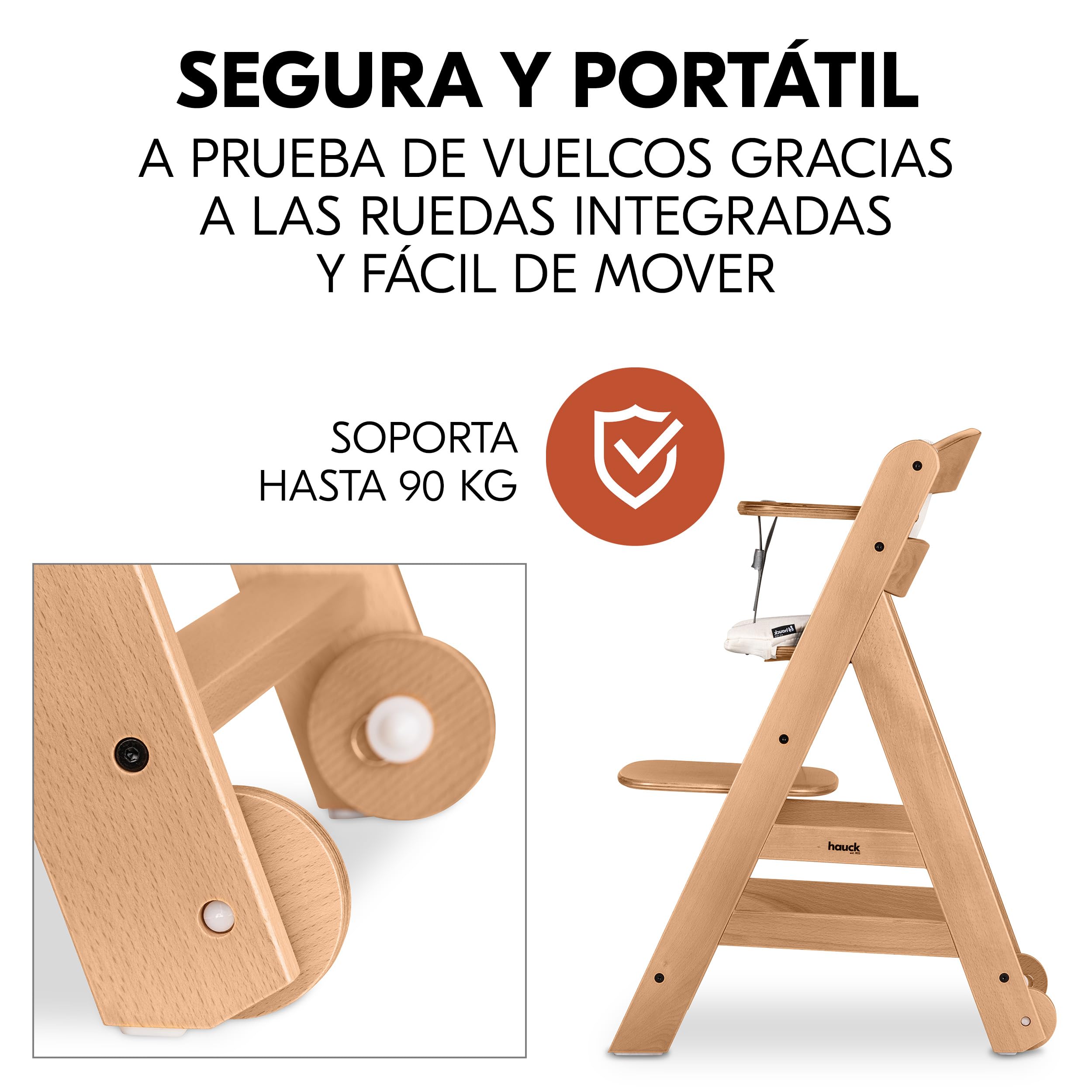 hauck Beta Plus Newborn Set Eco Bouncer Trona de Madera para Bebé desde el Nacimiento - Sillas Tronas para Niños con Hamaca Recién Nacidos Cojín y Bandeja - Natural