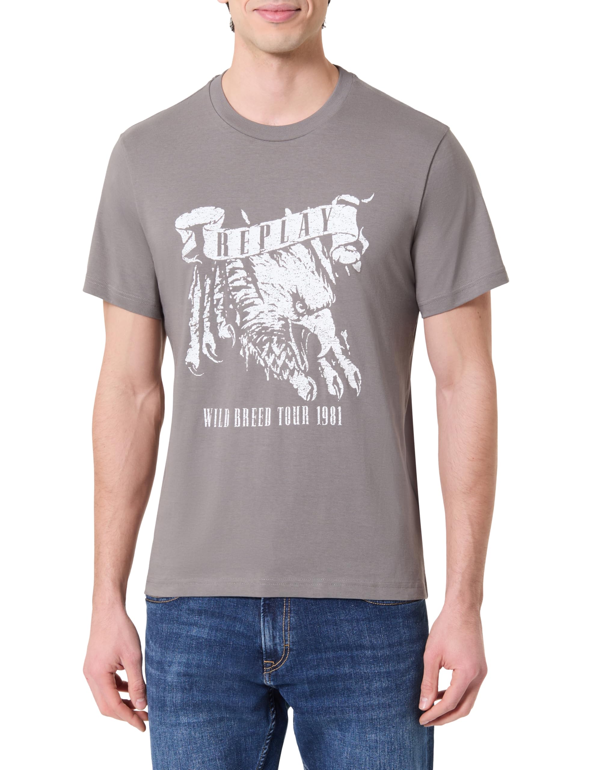 Replay Men's Short Sleeve T-Shirt with Print, Grey 319 (Grey), M