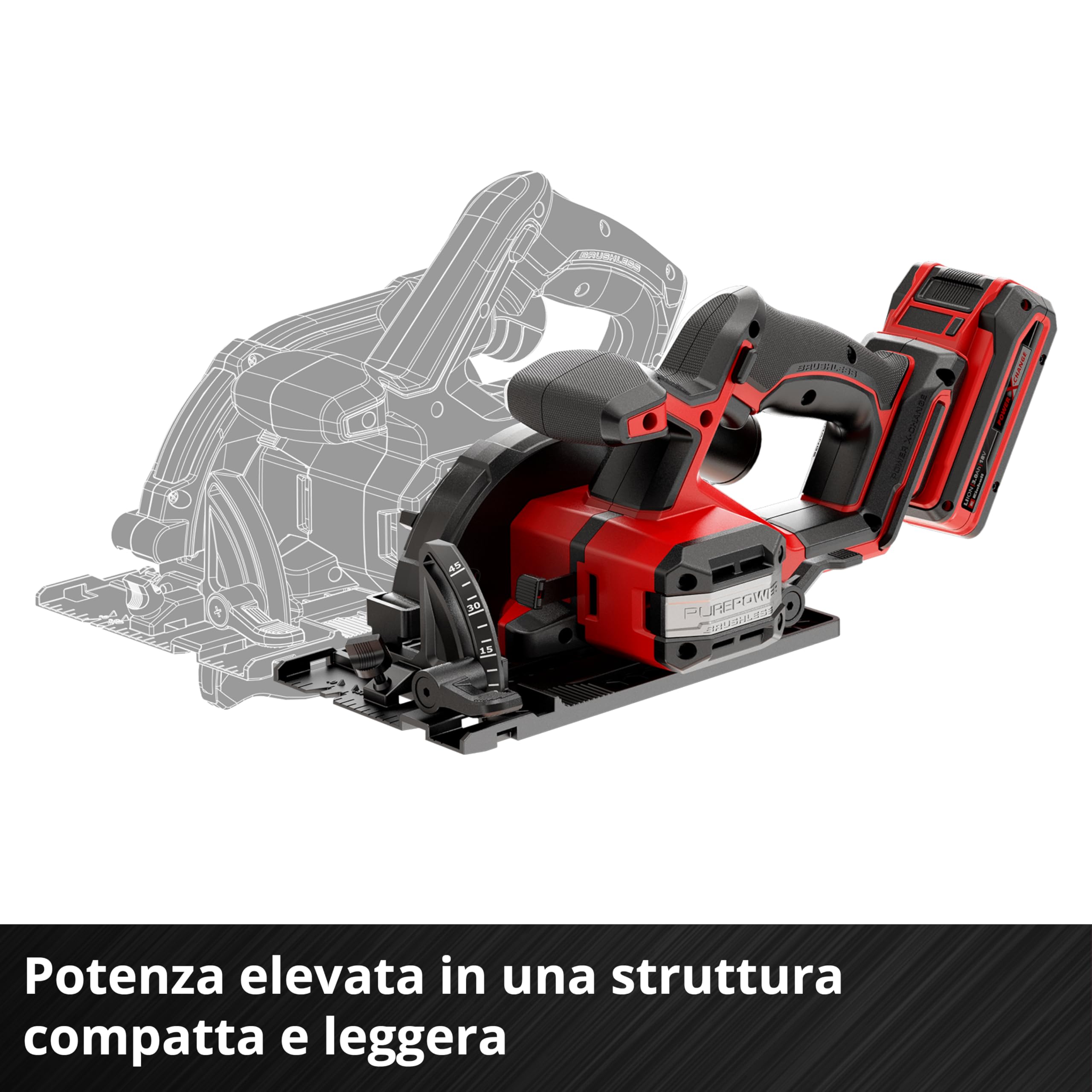 La sega circolare manuale Einhell Professional TP-CS 18/136-C Li BL - Solo Power X-Change (18 V, lama Ø 136 mm, Brushless, profondità di taglio 51 mm, installazione senza attrezzi, batteria esclusa)
