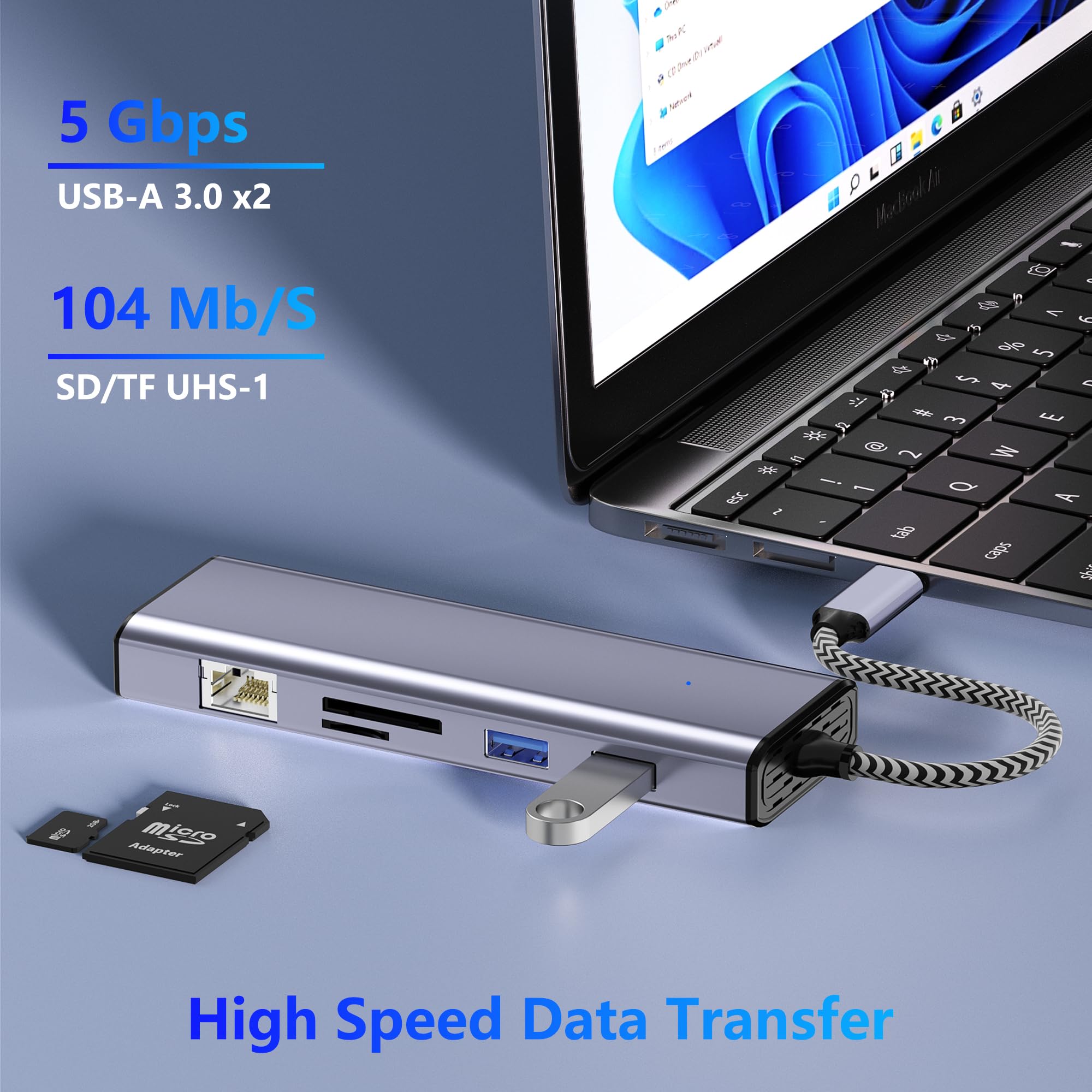 Docking Station Dual Monitor, USB C a Dual HDMI, USB C 10 in 1 Docking Station 3 Monitor con HDMI/VGA/PD/Ethernet/USB/SD/TF/3.5mm Audio