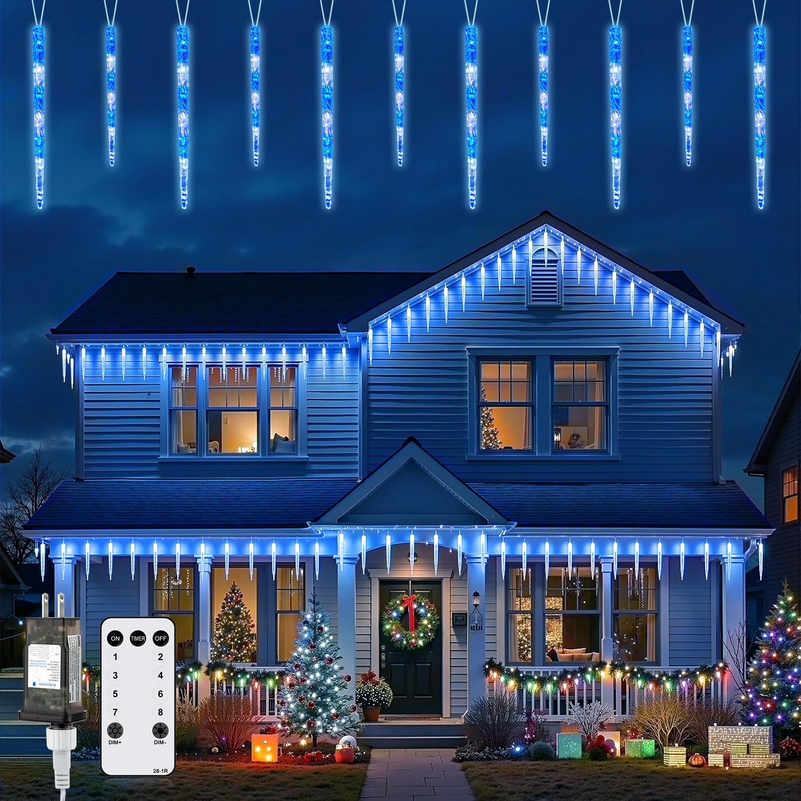 【中古】イデアインターナショナルSWEET ICICLE LAMP青白2本セット Brightown Icicle Lights Outdoor, 2 Pack Total 40ft 40 Tubes 200