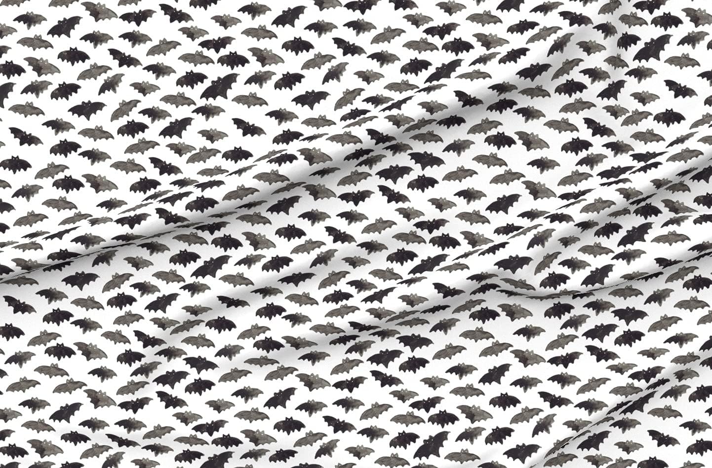 Spoonflower Fabric - Watercolor Bats Large Halloween Bat Print Black Printed on Polartec(R) Fleece Fabric by The Yard - Sewing Blankets Loungewear and No-Sew Projects