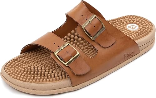 Revs - Sandalias veganas de primera calidad suela de cojín que absorbe los golpes, soporte de arco y plantilla de masaje reflexológico para aliviar