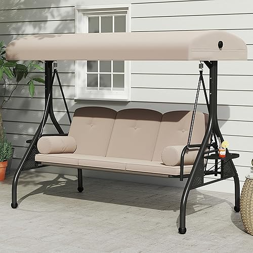 Columpio de porche con soporte, columpios para exteriores de Meatl para adultos, columpios de patio al aire libre para todo tipo de clima con toldo,