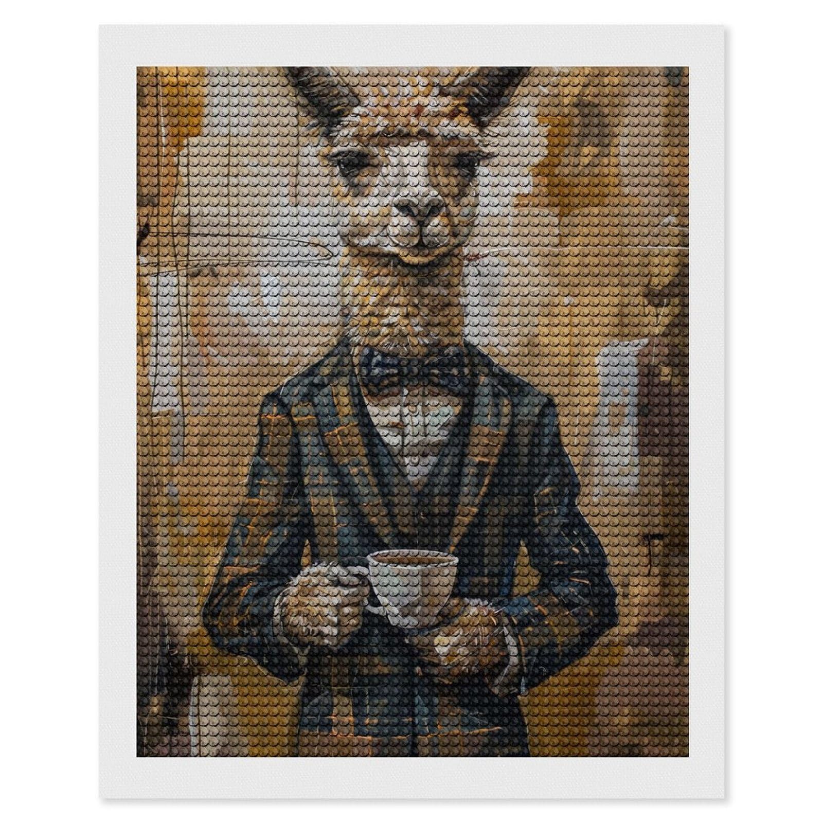 Junmoney Llama and Coffee Diamond Painting Canvas Kit 16"x20", Adhesive Canvas, Living Room Decor, Farmhouse Decor, Winter Craft