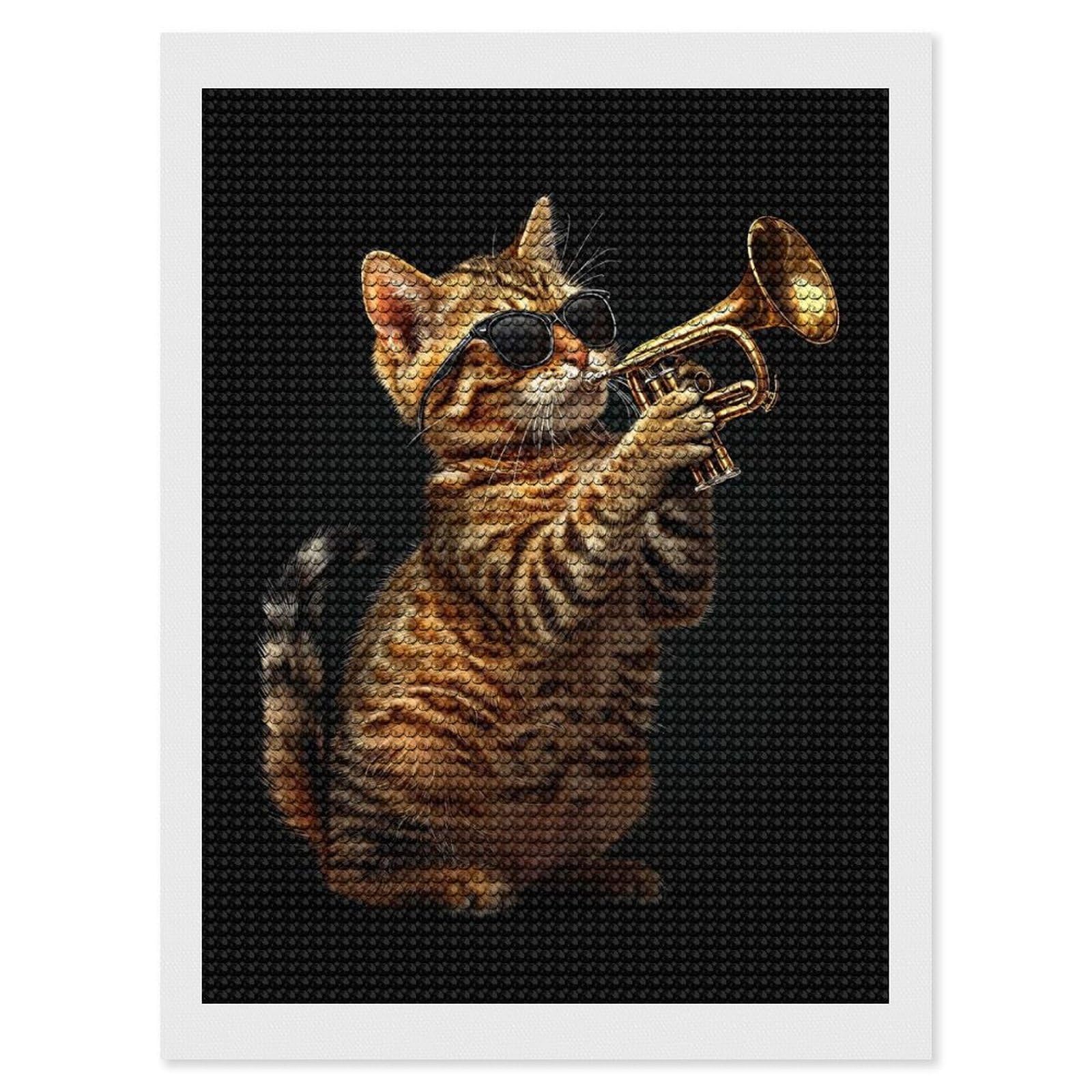 Junmoney Bengal Trumpet DIY Diamond Art Canvas Kit 12"x16", for Adults, Decorate Your Room, Gift Idea, Modern Decor, Finish and Display