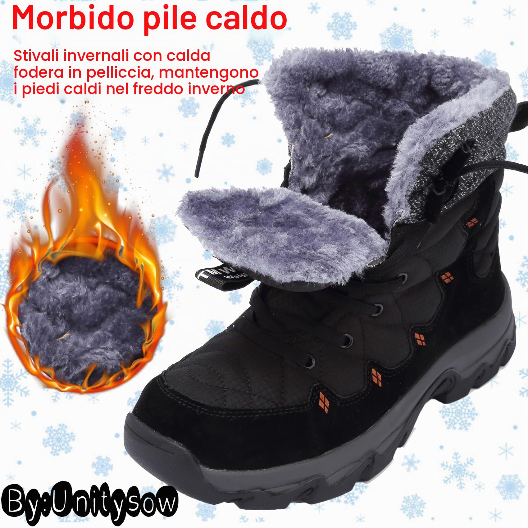 Stivali da Neve Uomo Donna Caldi Pelliccia Stivali da Invernali Outdoor Impermeabili Scarpe da Neve Casual Stringate Stivaletti Scarpe da Inverno