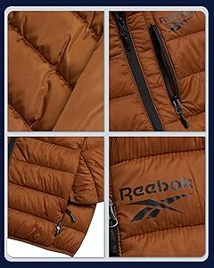 Reebok Mens Winter Jacket - Windproof Water Resistant Quilted Winter Coat - Lightweight Insulated Puffer Jacket for Men