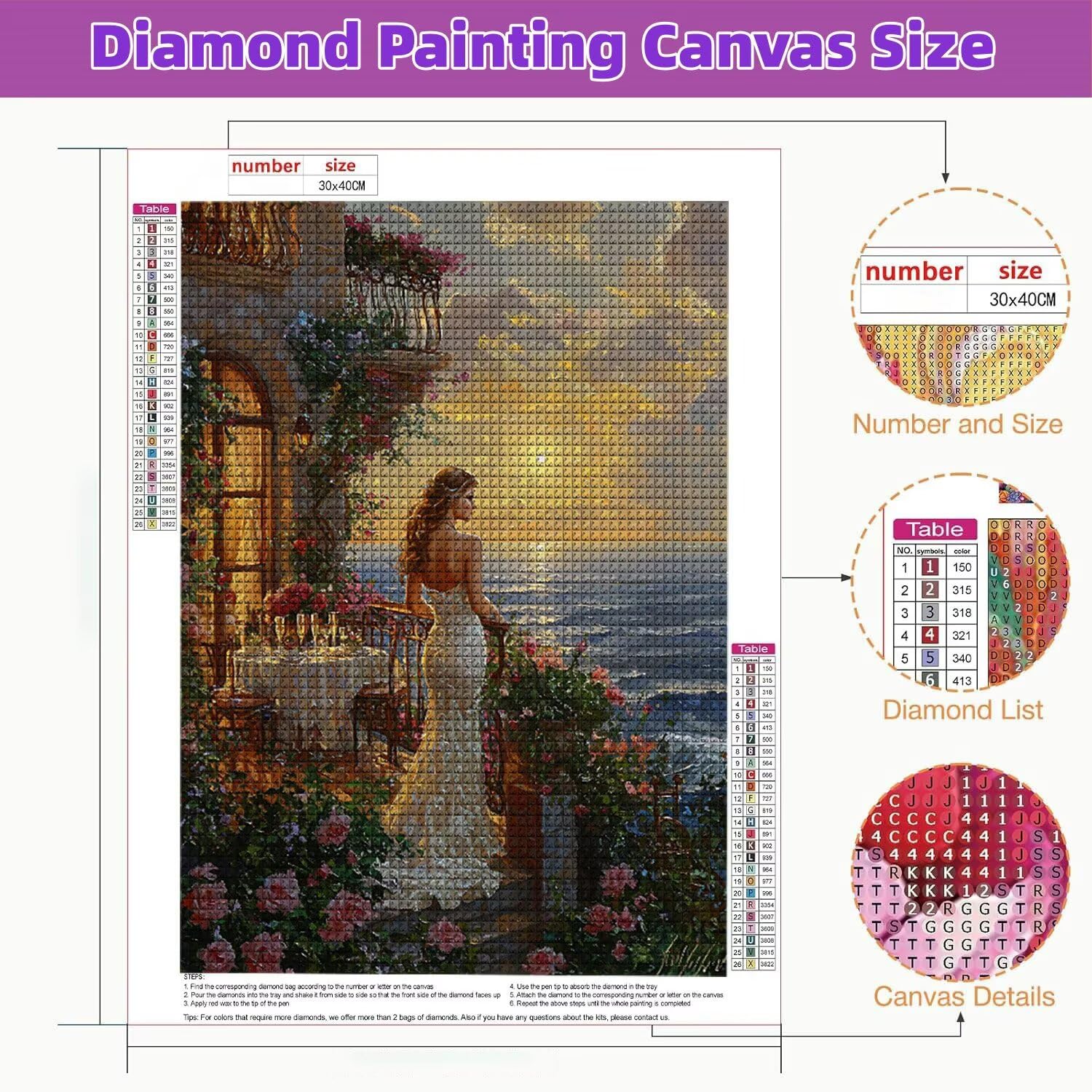 5D Diamond Painting Kit donna vista mare, Pittura Diamante 100x130cm d-631 | Diamond Painting, Pittura Diamante per Adulti e Bambini, Kit DIY Punto Croce per Decorazione Murale la casa - Regalo